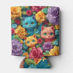 Porta-lata Gatos coloridos e flores design bonitinhos