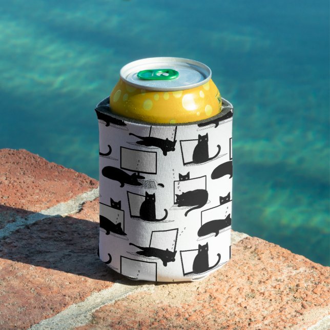 Porta-lata Gatos Pretos Sentados no Padrão de Laptop (Piscina in situ)