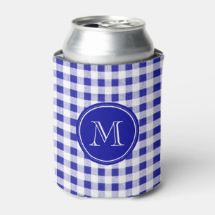 Porta-lata Gingham marinho Azul e Branco, seu Monograma