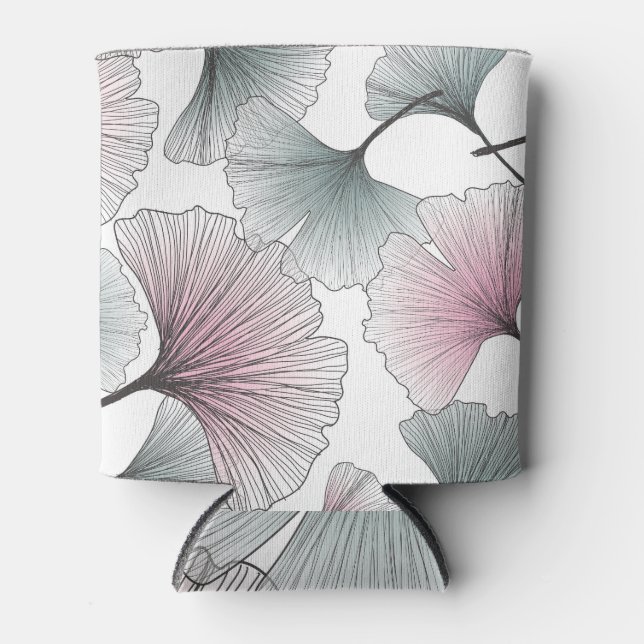 Porta-lata Gingko Biloba desenhada à mão. (Frente)