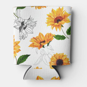 Porta-lata Girassóis puxados à mão: padrão amarelo vibrante.