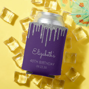 Porta-lata Glam Aniversário de 40 anos em Prata e Roxo
