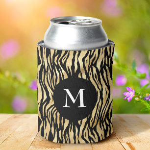 Porta-lata Glam Preto Dourado Estampa Animal Padrão Monograma