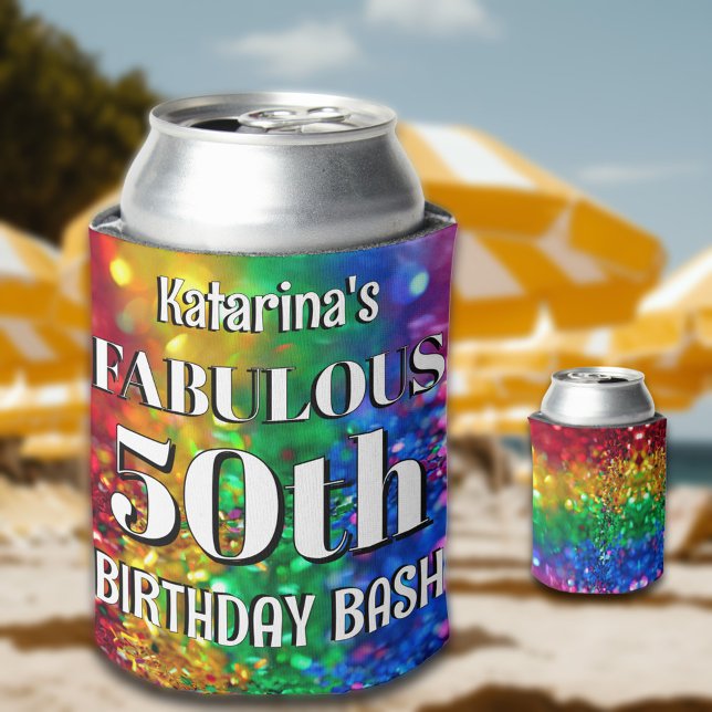 Porta-lata Glam Rainbow Glitter Fabulous 50 Birthday Party (Criador carregado)