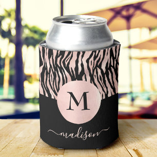 Porta-lata Glam Rosa Dourado Estampa Animal em Preto Monogram