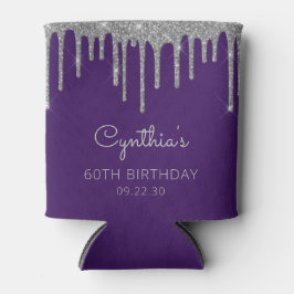Porta-lata Glam Silver Glitter Dripe Roxo 60º Aniversário