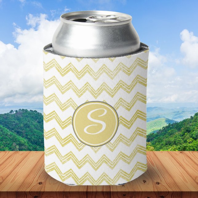 Porta-lata Glitter Chevron Amarelo Com Monograma (Criador carregado)