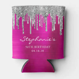 Porta-lata Glitter prateado gota a folha rosa quente 50.o ani