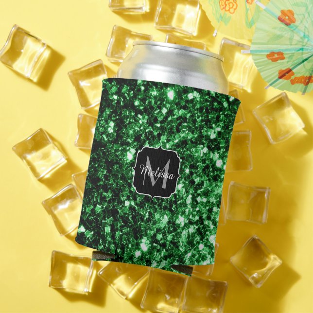 Porta-lata Glitter verde escuro brilha monograma (Verão in situ)