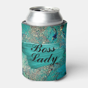 Porta-lata Glittery Aqua Paint Strokes Lady