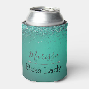 Porta-lata Glittery Turquoise Personalizada Lady Chefe