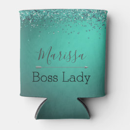 Porta-lata Glittery Turquoise Personalizada Lady Chefe