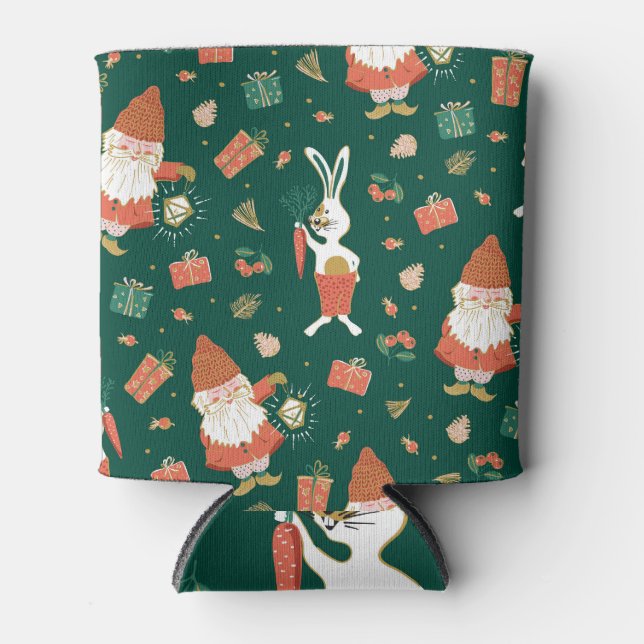 Porta-lata Gnomos de Natal, Padrão de Feriado Bunny. (Frente)
