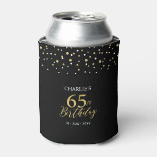 Porta-lata Gold & Black Confetti 65th Birthday Party Favor