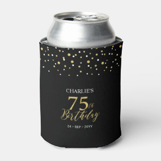 Porta-lata Gold & Black Confetti 75th Birthday Party Favor