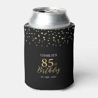 Porta-lata Gold & Black Confetti 85th Birthday Party Favor