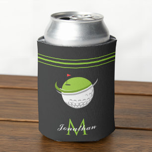 Porta-lata Golf Ball & Flag Nome personalizado Cinza inicial