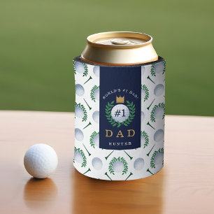 Porta-lata Golf Ball, Tee, Laurel Wreath Pattern & Monograma
