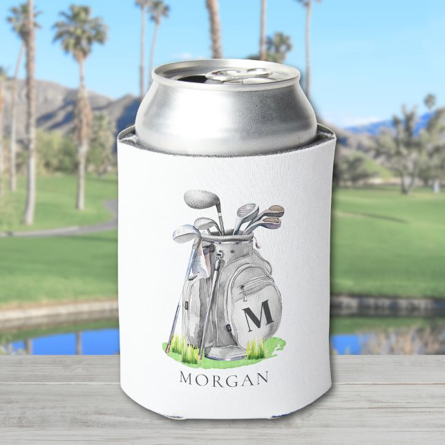Porta-lata Golf Nome Monograma Preto (Golf Name Black Monogram Can Cooler )