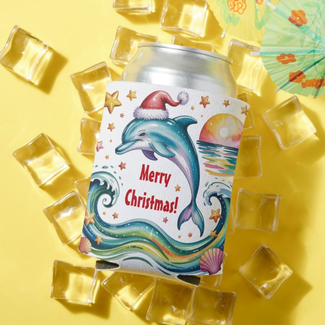 Porta-lata Golfinho de Natal no Paraíso Tropical Personalizad (Verão in situ)