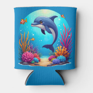 Porta-lata Golfinho Whimsical em recife de coral vibrante