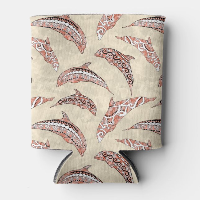 Porta-lata Golfinhos Tribais de Coral Costeiro Havaiano (Frente)