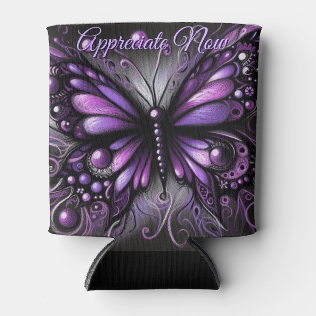 Porta-lata Gótico Caprichoso Borboleta Roxa Personalizada (Frente)