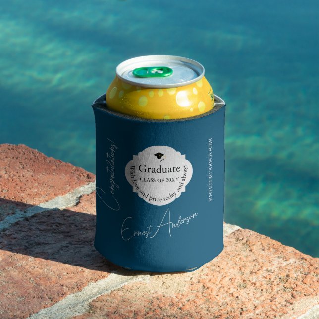 Porta-lata Graduação de Parabéns Formandos Modernos Azul (Piscina in situ)