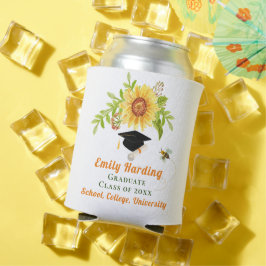 Porta-lata Graduação Parabéns Amarelo Floral Girassol