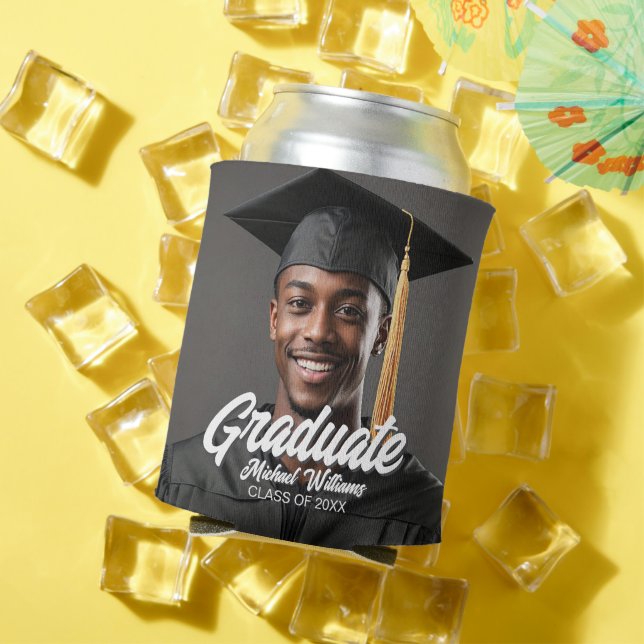 Porta-lata Graduate Photo Bold Script Graduation Party Favor (Verão in situ)