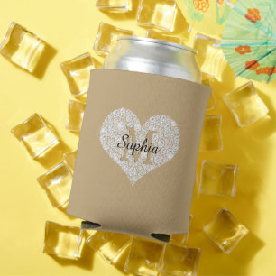 Porta-lata Grande Coração Diamante, Monograma Dourado, Nome d