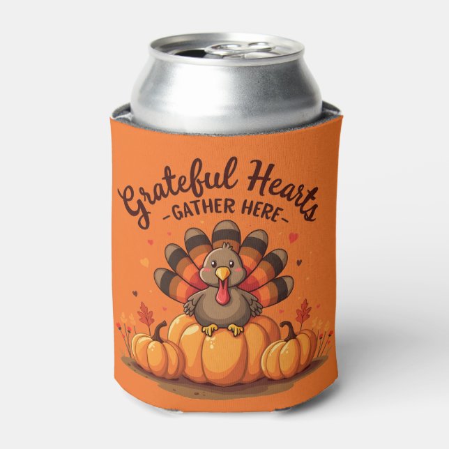 Porta-lata Grateful Hearts Thanksgiving Turkey Orange (Can Front)