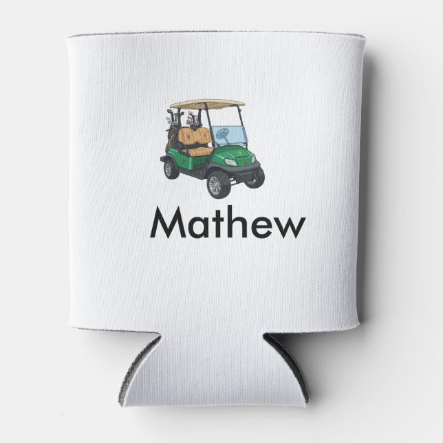 Porta-lata Green golf car name man sports boy gifts letter  (Frente)