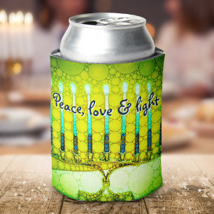 Porta-lata Green Hanukkah Menorah Peace Love Modern