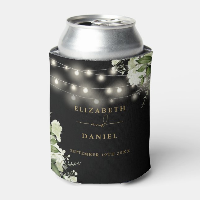 Porta-lata Greenery Floral String Luz Dourada Negra (Can Front)