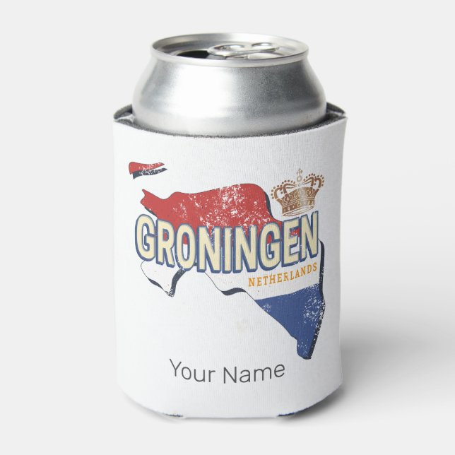 Porta-lata Groningen Países Baixos - Mapa Retro Holandês Vint (Can Front)