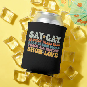 Porta-lata Groovy LGBT Diga Gay Proteja Crianças Trans Leia L