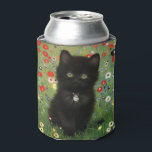 Porta-lata Gustav Klimt Kitten<br><div class="desc">Pode resfriar com um gatinho Gustav Klimt! Este gatinho preto veste um colar prateado e se senta num campo de flores vermelhas,  azuis,  brancas e amarelas. Um presente maravilhoso para amantes de gatos e entusiastas de arte austríacos!</div>