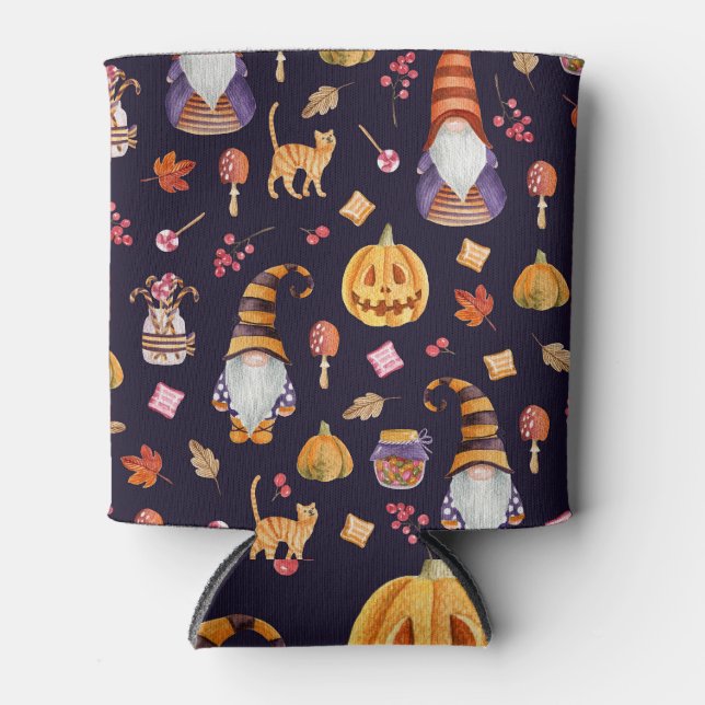 Porta-lata Halloween Whimsical: Gnomos & Pumpkins (Frente)