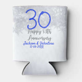 Porta-lata Happy 30th wedding anniversary silver blue glitter