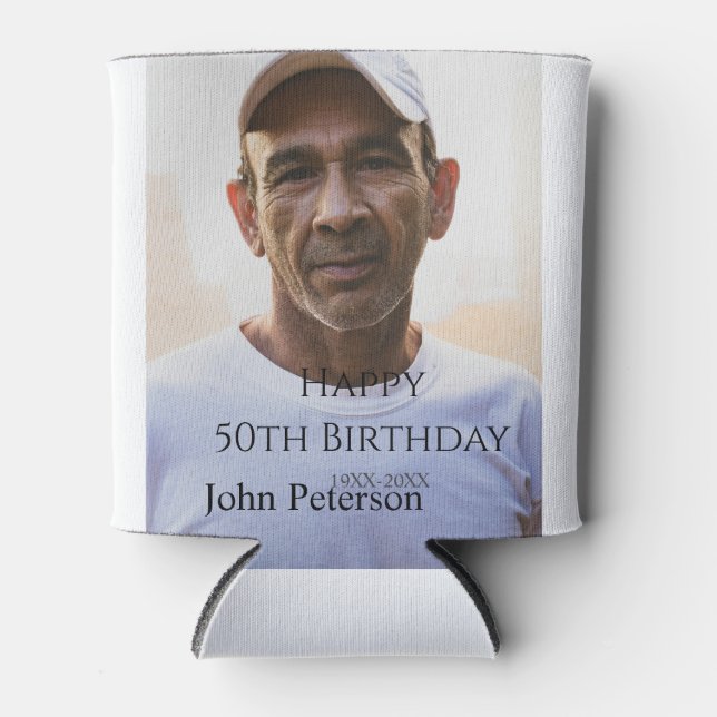 Porta-lata Happy 50th birthday name photo year man simple min (Frente)
