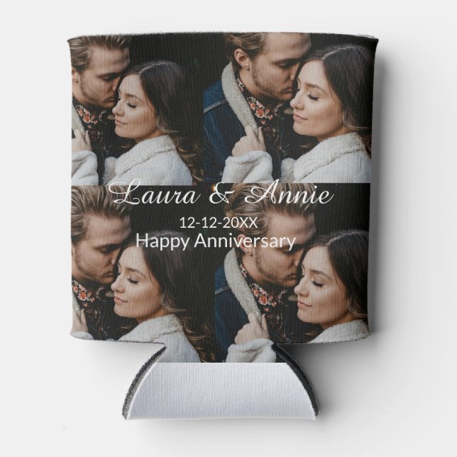 Porta-lata Happy anniversary photo collage name date simple w (Frente)