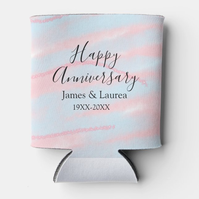 Porta-lata Happy anniversary wedding name date year pastel  (Frente)