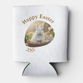 Porta-lata Happy Easter white bunny year photo family name 