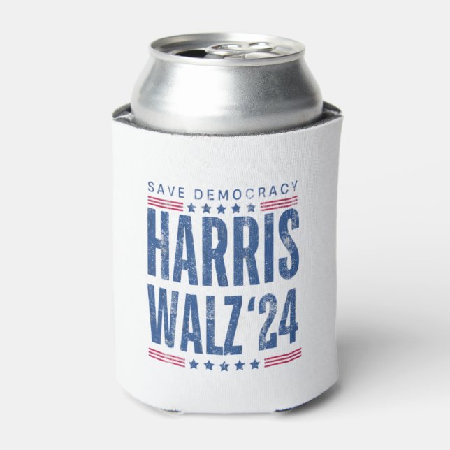 Porta-lata Harris Walz 2024 Save Democracy (Can Front)
