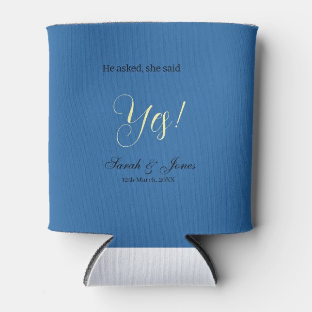 Porta-lata He asked she said yes engagement simple blue yello (Frente)