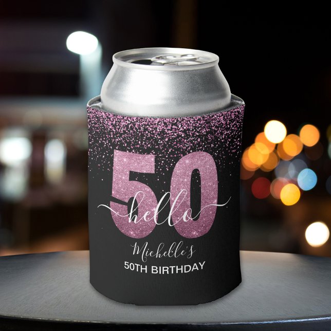 Porta-lata Hello 50! -Birthday 50th Women's with Pink glitter (Criador carregado)