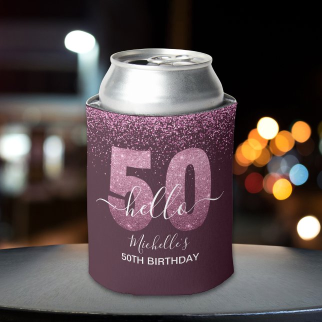 Porta-lata Hello 50! -Birthday 50th Women's with Pink glitter (Criador carregado)