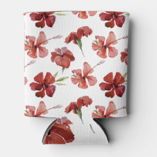 Porta-lata Hibiscus Floral Tropical Watercolor Sem Costura