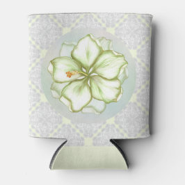 Porta-lata Hibiscus & lace WHITE